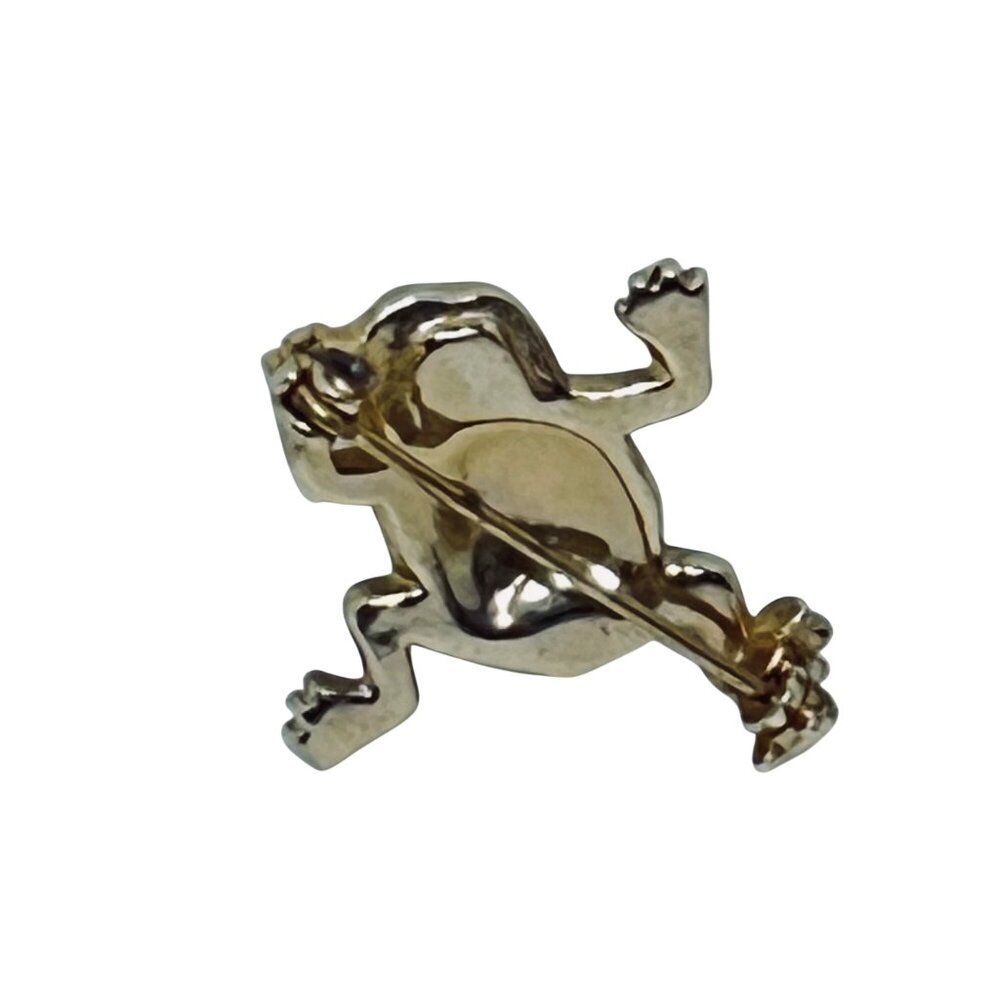 Vintage Gold Tone & Faux Pearl Frog Pins With Green Rhinestone Eyes (5645) - Picture 5 of 6